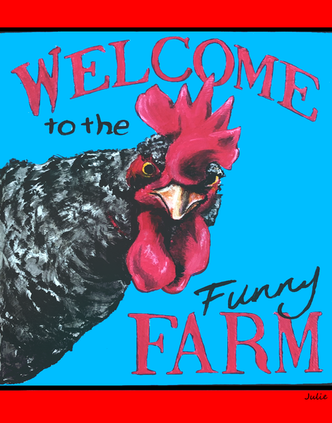 A Rooster's Funny Farm on a Metal Print