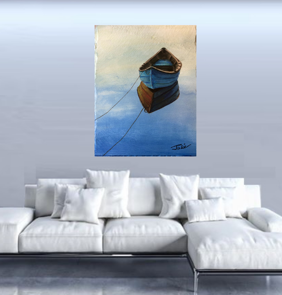 Anchored Boat on Canvas Prints